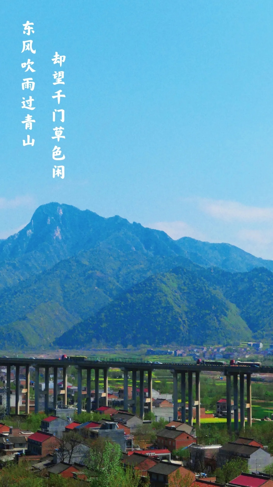 东风吹雨过青山,却望千门草色闲.